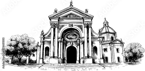 Baroque city entrance with decorative pilasters architecture design for historic urban scenes