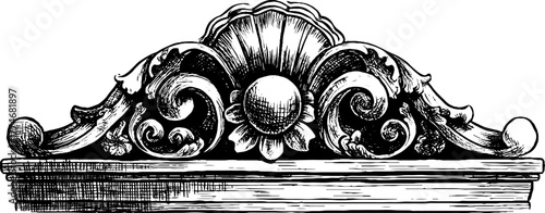 Baroque decorative facade ornament with floral scroll design for architectural decor