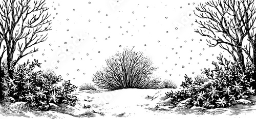 Vintage winter border with snowfall motif and ornamental design for seasonal projects