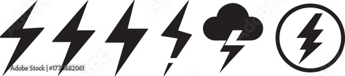 Free Download Lightning Bolt Icon set in bold silhouette vector style, perfect for power, speed, and energy. - GFXLoad