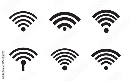 Set of Wireless and Wifi Icons for Technology and Connectivity Solutions Featuring Modern Design and Simple Elegance for Web and Mobile Applications