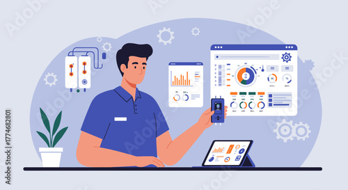 Digital dashboard and data visualization in modern workspace