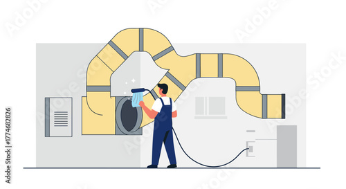 Technician maintaining hvac system in modern building interior