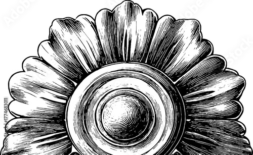 Intricate engraved circular rosette ornament with floral petals and radial symmetry design