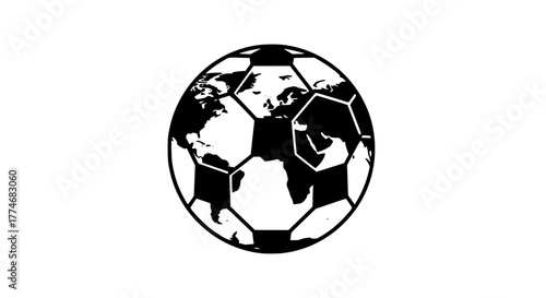 Vector of a soccer ball with the world map drawn on it