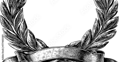 Ornate circular wreath frame with oak leaves and ribbons for vintage design