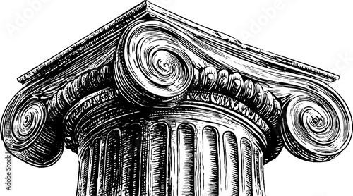 Classical greek column with corinthian capital - vintage engraving design for architectural inspiration