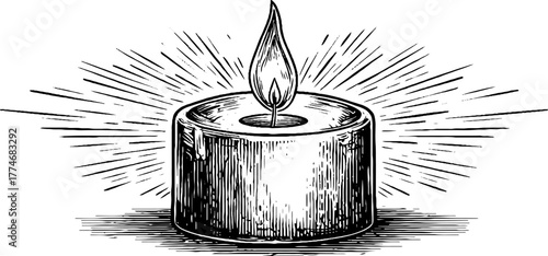 Vintage hand-drawn candle holder with geometric rays design for retro decor