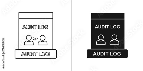 Two icons representing an audit log with people symbols, one outlined and one filled