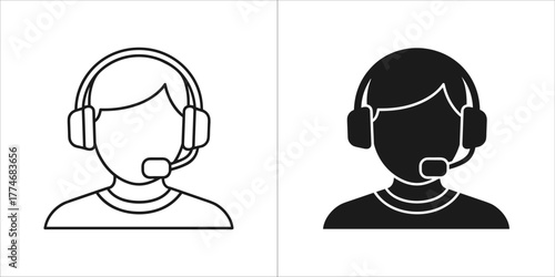 Customer service representative icon with headset, representing support and communication