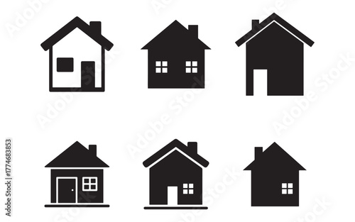 Simple Black and White House Icons for Real Estate and Home Design Projects Vector Graphic Collection
