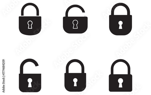 Six lock icons showing various states of security and protection against vulnerabilities and network attacks