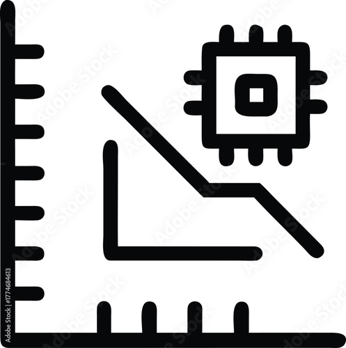 Technology market analysis chart with microprocessor, downward trend indicated clearly
