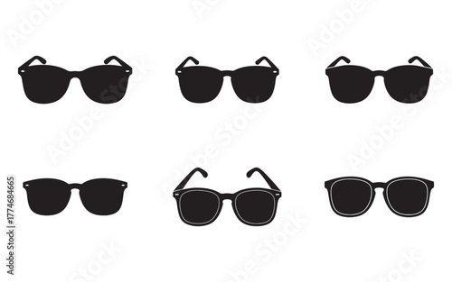 Stylish Sunglasses Collection Displaying Variety of Frames and Shapes Against White Background for Summer Fashion and Eye Protection