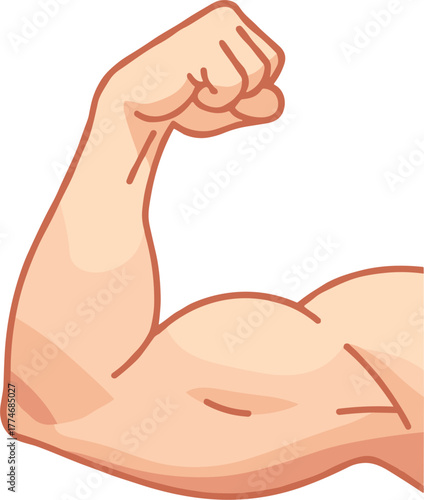 Flat Minimal Strong Muscle Flex Emoji on White Background.