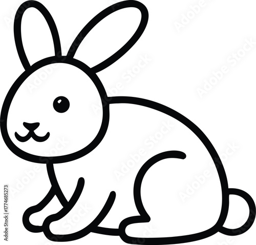 Simple Line Drawing of a Cute Cartoon Rabbit Illustration Art