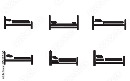 Variety of Bed Icons Representing Sleep Accommodation and Resting Spaces for Hotel Room and Bedroom Concepts