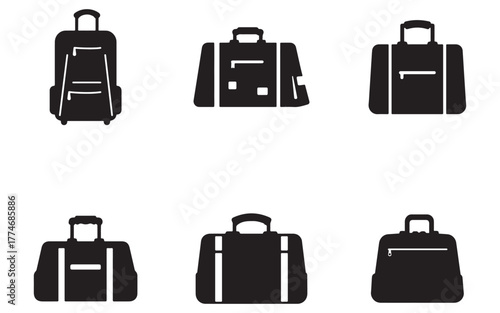 Variety of luggage icons representing travel and tourism industry featuring different styles and shapes for travel needs and design applications
