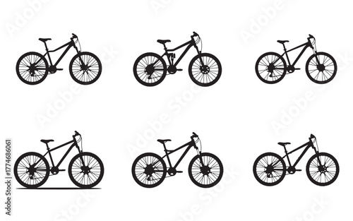 Variety of Mountain Bike Silhouettes for Outdoor Adventure and Cycling Enthusiasts Illustration Collection Vector Design