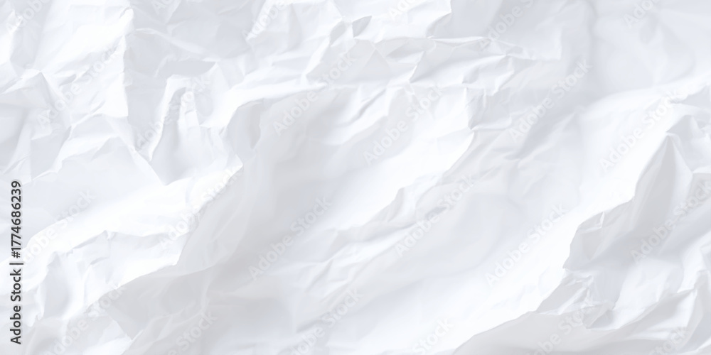 Obraz premium White wrinkled paper texture background with soft light shadows and natural folds for realistic design or mockup use