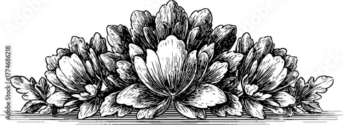 Decorative vintage border with symmetrical floral pattern for design