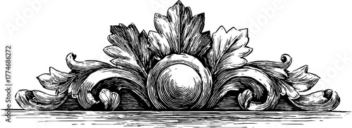 Intricate vintage engraved medallion with scrolls and leaf garlands for retro design