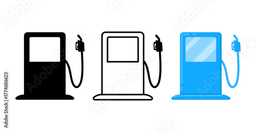 Gas Pump Icon Set on Transparent Background. Fuel Station. Vector Illustration