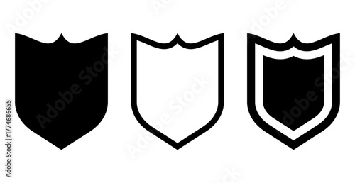 Black Shield Icon Set Isolated on Transparent Background. Security and Protection. Symbol. Vector Illustration