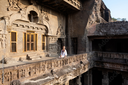 Tourist in Ellora Caves, India