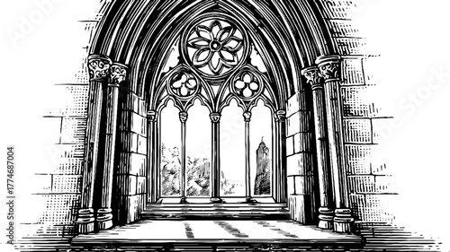 Gothic cathedral window with intricate tracery design for artistic display