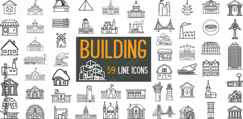 Collection of diverse hand drawn architectural building icons and sketches representing urban and rural structures isolated on transparent background