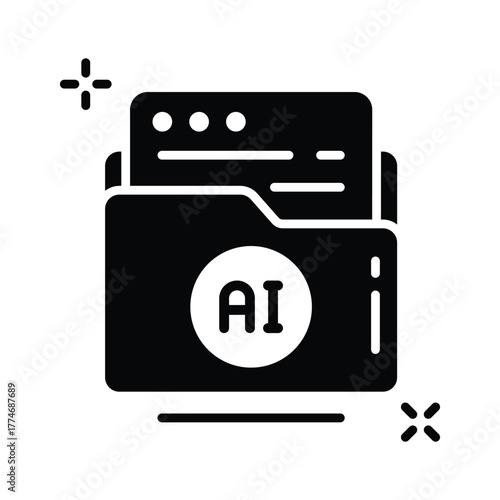 Data organization and digital intelligence storage, ai folder glyph icon