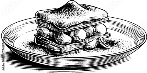 Vintage dessert art featuring tiramisu layered with cocoa for culinary design