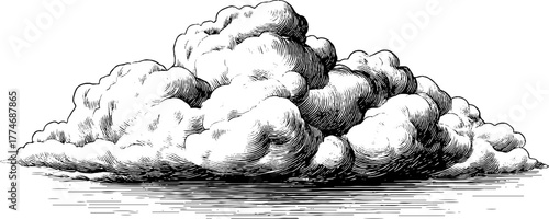 Dramatic cloud formation in atmospheric sky engraving for design