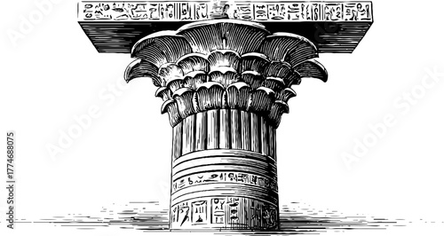 Ancient egyptian papyrus capital column with hieroglyphics - historical architecture design