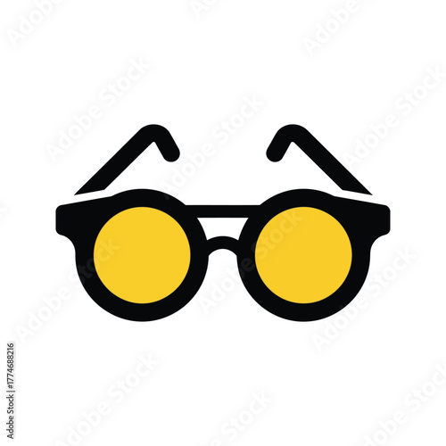 Yellow round glasses isolated on transparent background for vision correction