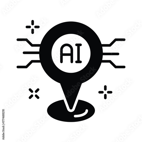AI map location pin showing intelligent geolocation and mapping technology.