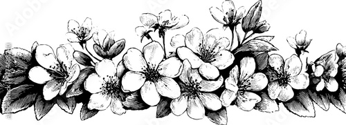 Vintage floral garland with blossoms and curved stems design for print or card