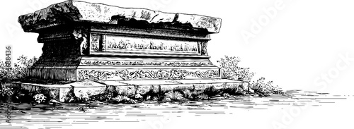 Ancient sarcophagus fragment with carved figures - historical artifact illustration for educational and decorative use