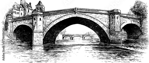 Gothic bridge arch with detailed masonry and shadows - vintage architecture design