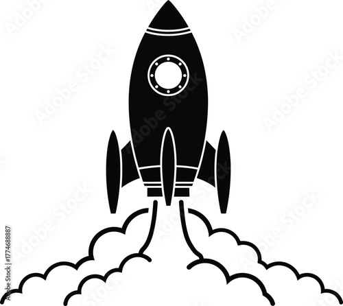 A cartoon vector illustration of a space rocket surfing on a board in the ocean
