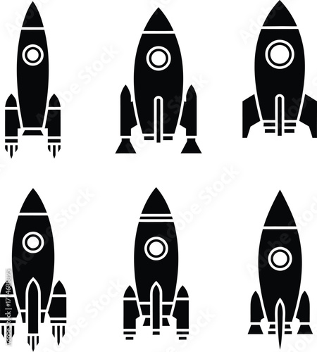 A set of retro cartoon space rockets and surfboard icons with a vintage vector illustration design