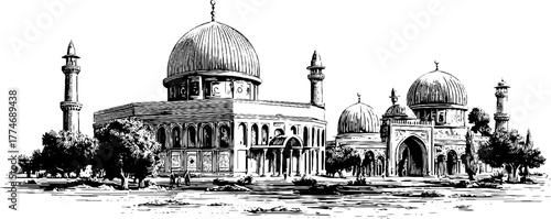 Ornamental islamic arch with geometric pattern and architecture theme for design