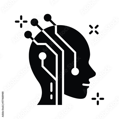 Human intelligence meets AI connection, icon of neural head