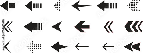 Arrow Vector Icon Set. Collection of different black directional pointers for navigation and UI design.