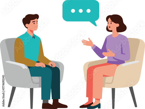 Man and Woman Having a Conversation with Speech Bubble Illustration