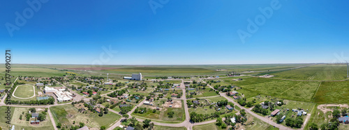 Quadro su tela Aerial landscape of small desert town in rural historic US route 66 San Jon New