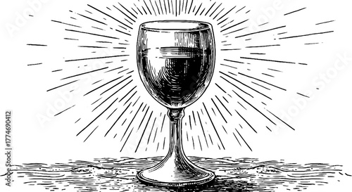 Elegant wine glass with line art engraving for a minimalist poster design