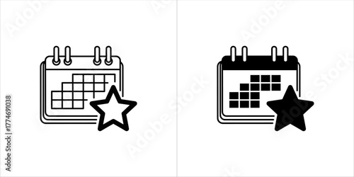 Vector art of calendar with star icon, outline and solid