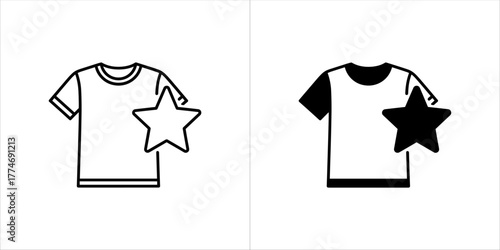 Vector art of line art and filled icon of a tshirt with a star
